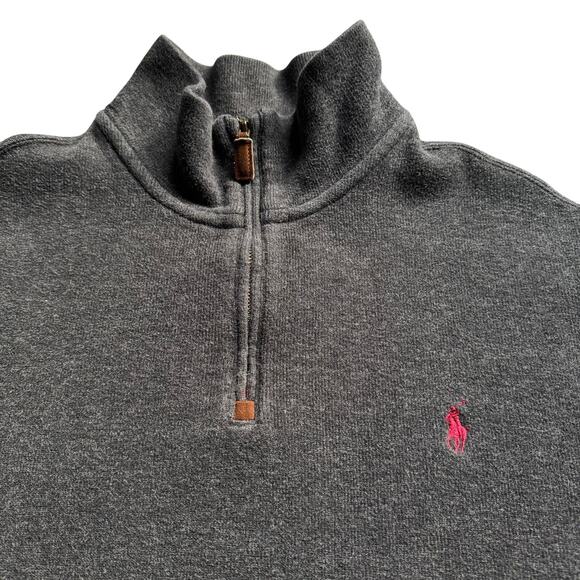 Polo Ralph Lauren Men’s Gray Quarter Zip Sweater Heather Knit Pullover Red Pony - Picture 4 of 11